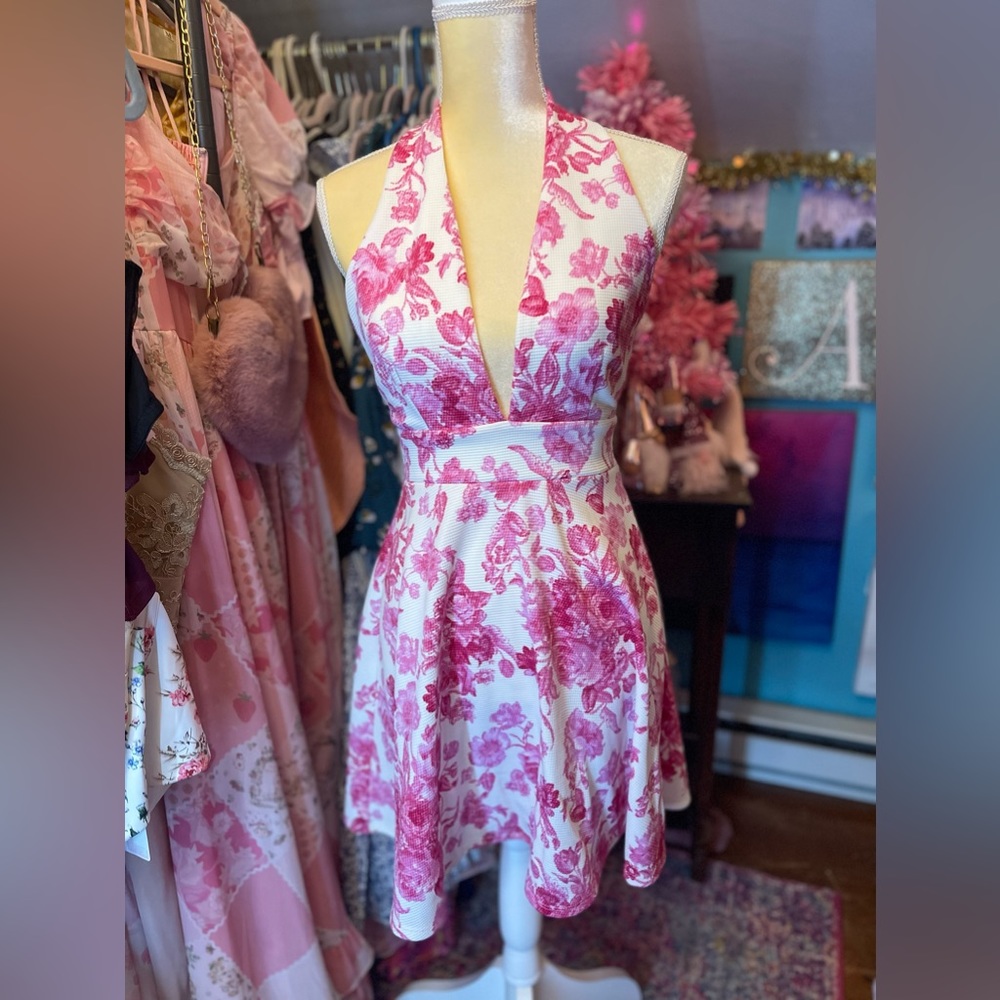 Short white and pink floral dress sun dress